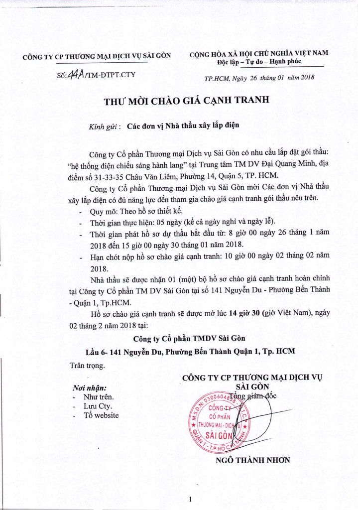 thư mời chào giá cạnh tranh